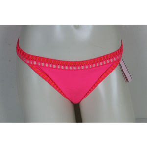 Victoria's Secret Neon Hot Pink Crochet Trim Elastic Cheeky Bikini Bottom M NWT
